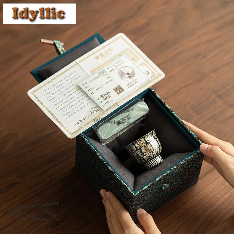 50ml Dunhuang Gilt Silver Teacup Japanese Tea Bowl Single Cups Tea-tasting Meditation Cup Chazhan Master Cups For Tea Craft Gift