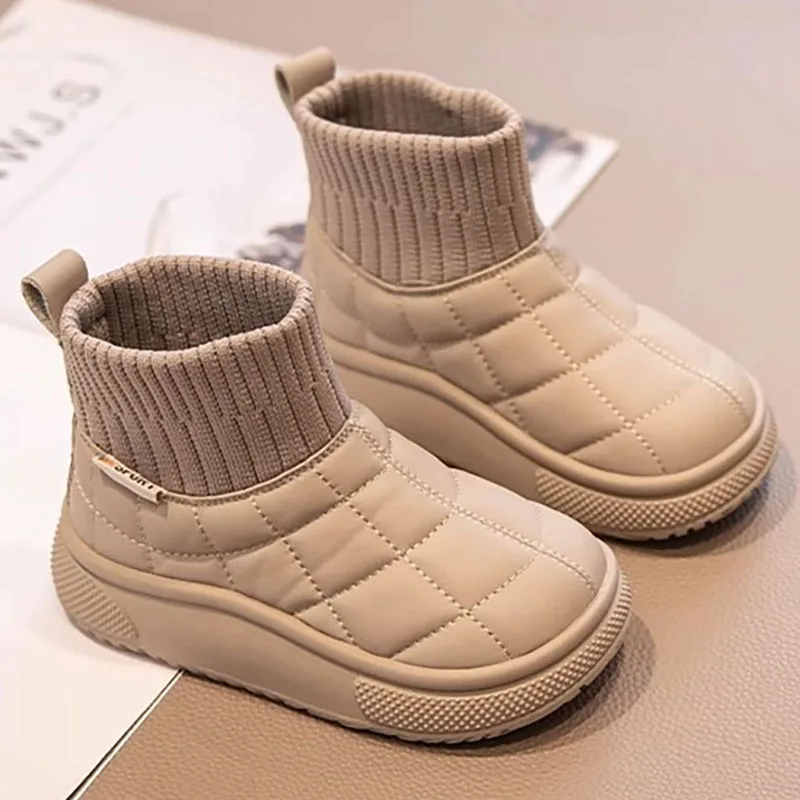 Winter Plush Boots For Children PU Leather Trend Fashion Teenager Girl's Snow Boots Soft-soled Thick Warm Boy's Cotton Shoes