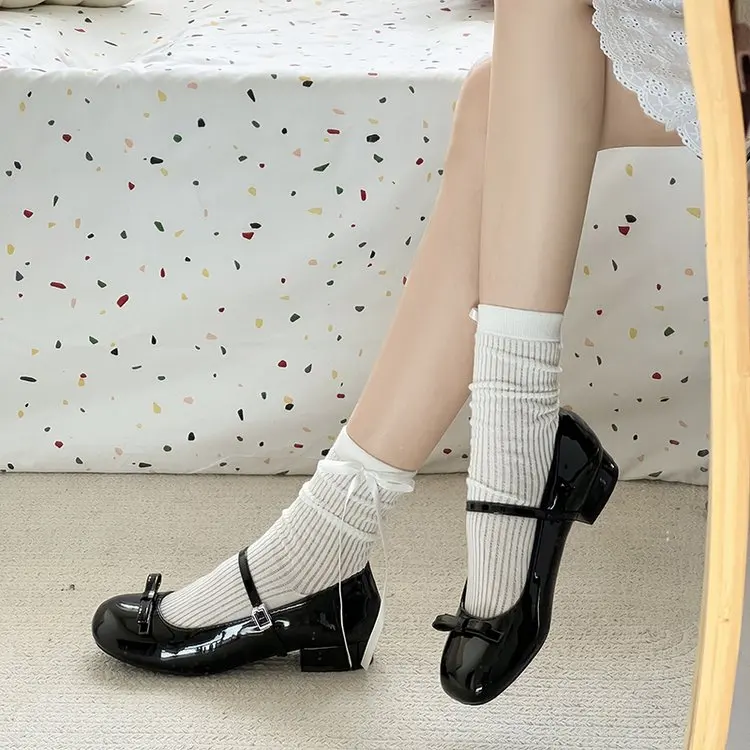 حذاء نسائي من Red Mary Jane Flat oes بكعب منخفض وعقدة لربيع وصيف جديد سهل الارتداء بمقدمة مستديرة من Faion Single oes #3