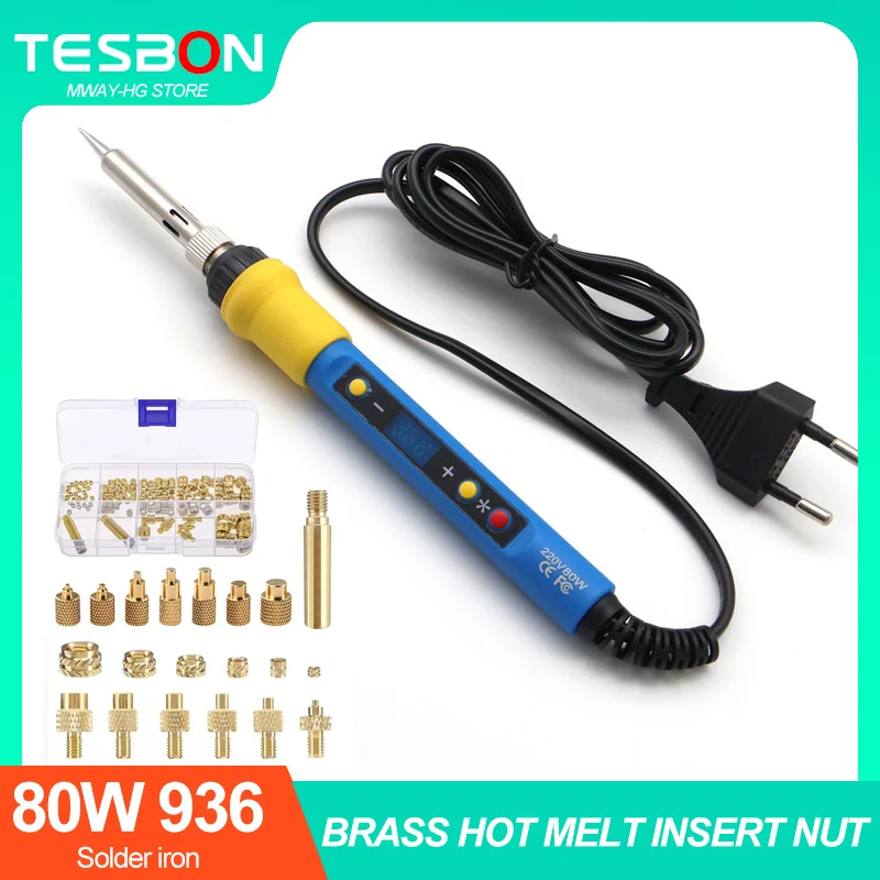 

80W 936 Smart Soldering Iron with Digital Display M2 M3 M4 M5 M6 M8 Heat Insert Nut Tips for 3D Printer 130PCS Welding Tool Kit