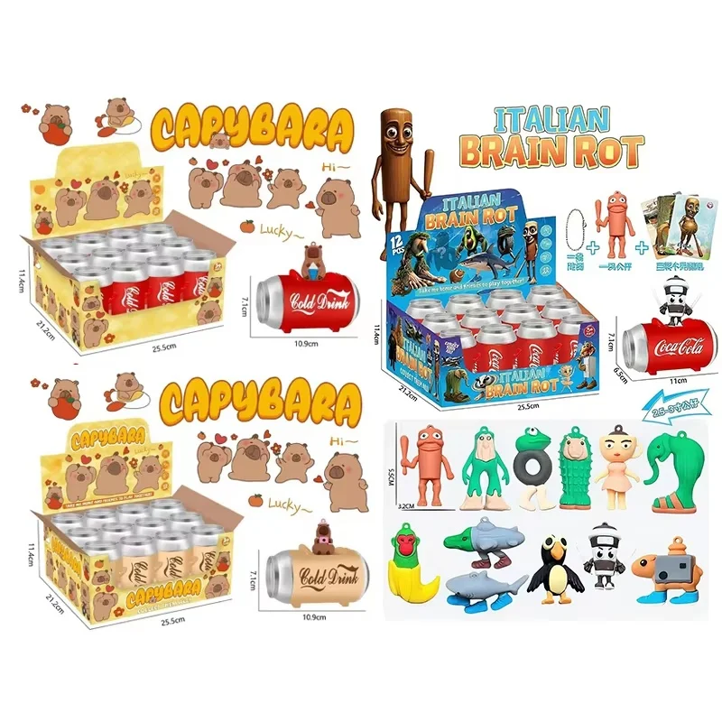 

Hot 12pcs Large Size Trendy Capybara Can Blind Box Cartoon Figure Italian Brain Rot Keychain Pendant Mystery Box Toys Xmas Gifts