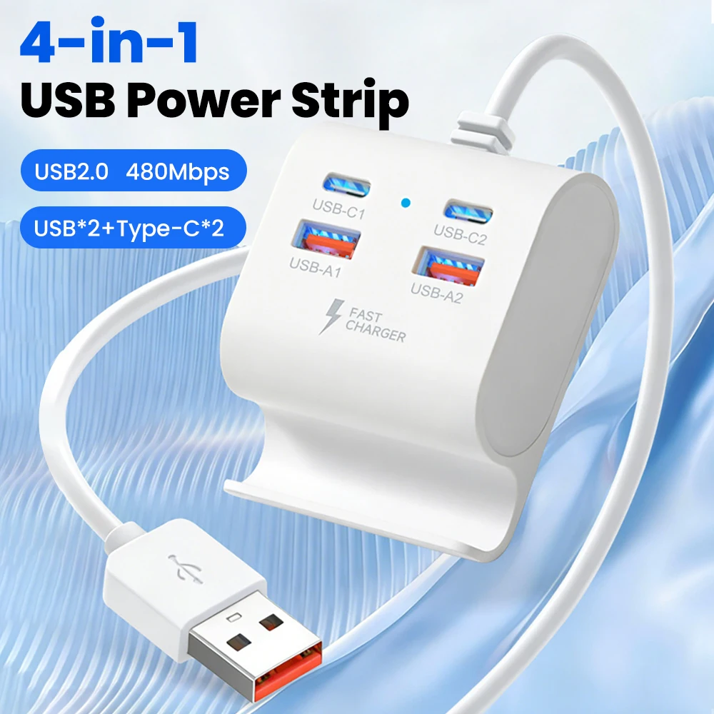 4 in 1 USB Bracket Socket USB Type C Fast Charging Power Strip With Mobile Phone Holder For iPhone Xiaomi Samsung Laptop Tablet