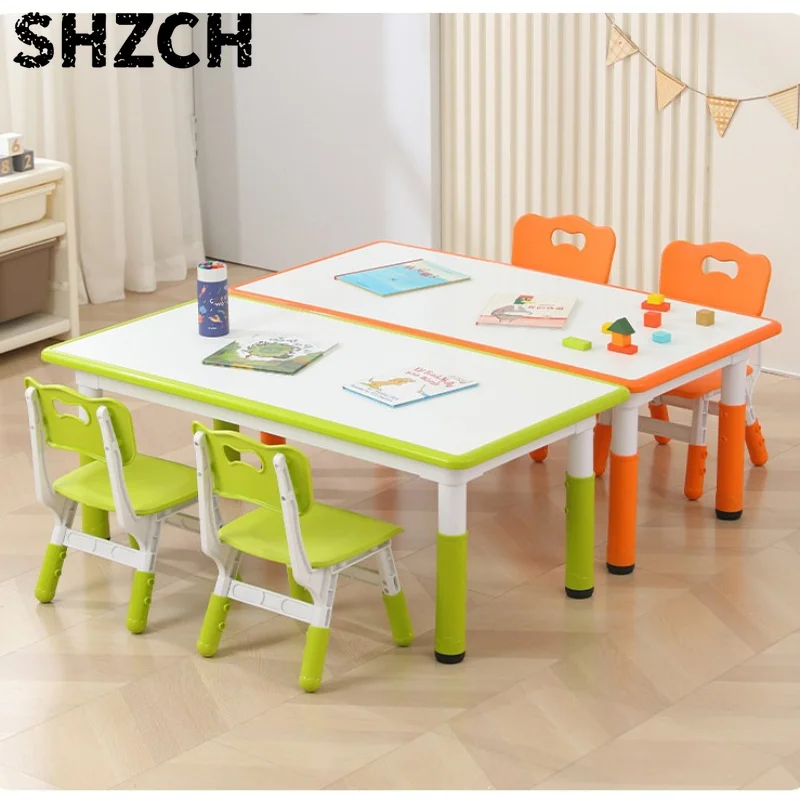 Daycare Furniture Sets Children Care Center Furniture Plastic Tables Kids Table and Chair Set Height-Adjustable Removable Legs