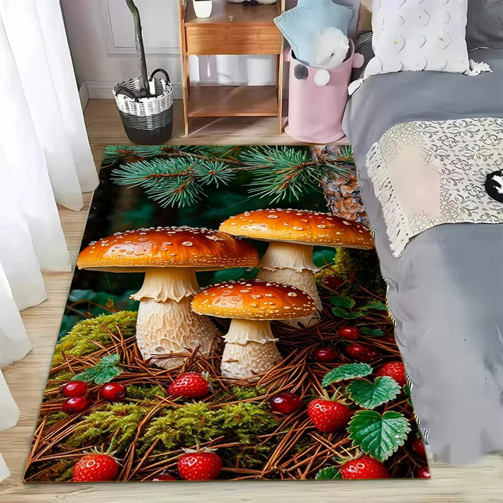 Mushroom Forest Carpet Mat Rug Ladybug Anime Design Forest Floor Nature Inspired Home Decoration for Kids Room Bedroom Floor Mat