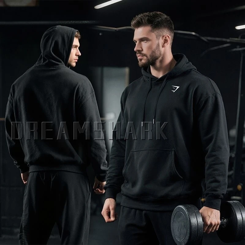 GYMSHARK pure cotton hooded long sleeved jacket fitness suit, outdoor sports fitness strength training hooded