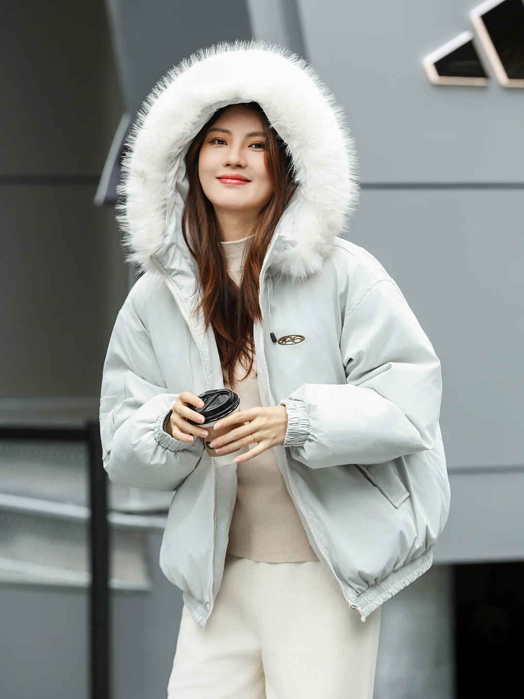 

White down Jaet Women's Winter 2025 New Loose Thi American Retro Parka Coat with Large Fur Collar Fem Sle Polyester ...