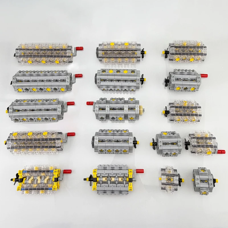 MOC Engine V2 V4 V6 V8 V10 V12 V14 Building Block Star Shape/Horizontal Engine Cylinder For Racing Car Modified Vehicle Toy Gift