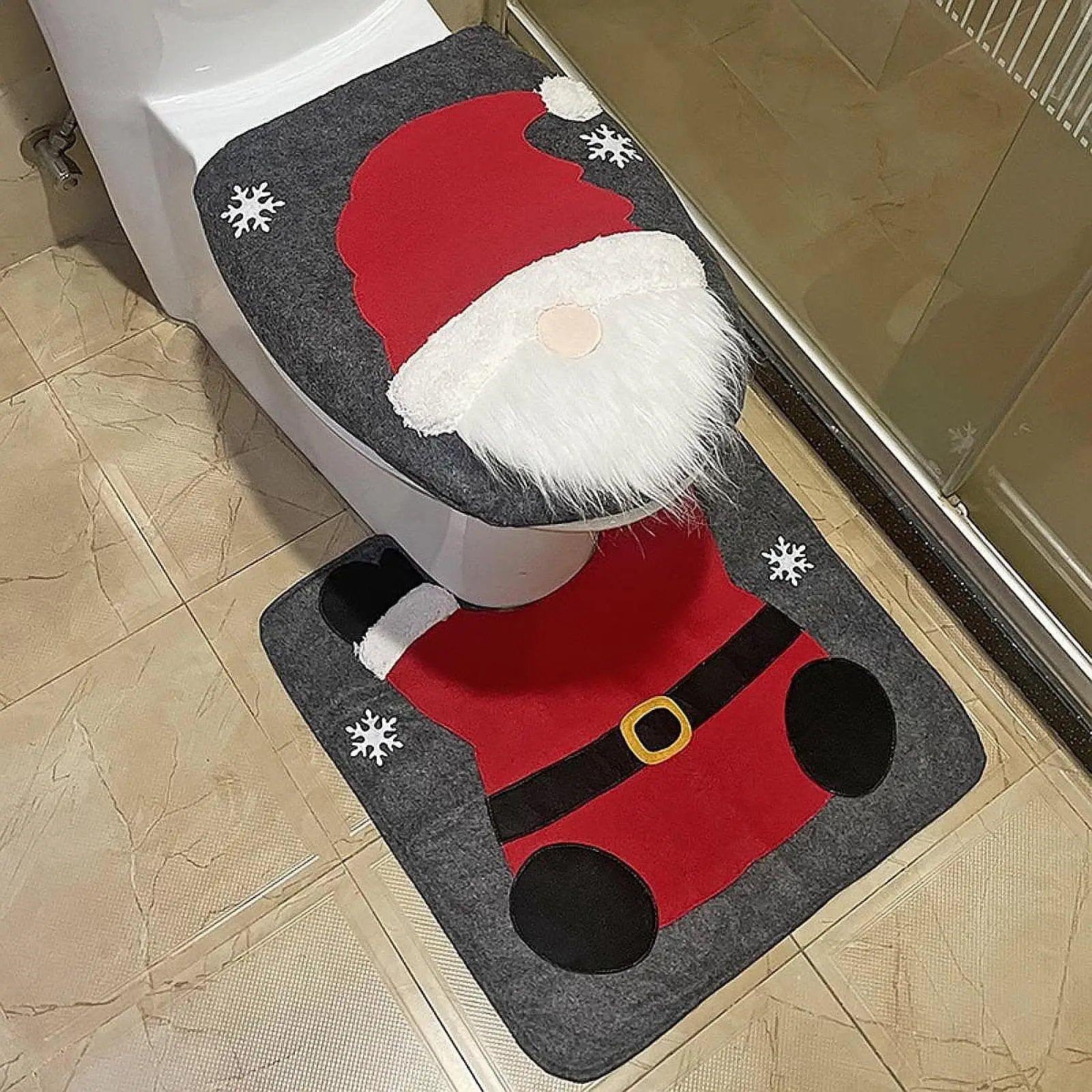 Christmas Gnome Toilet Cover Floor Mat Set Bathroom Decor Creative Xmas Supplies