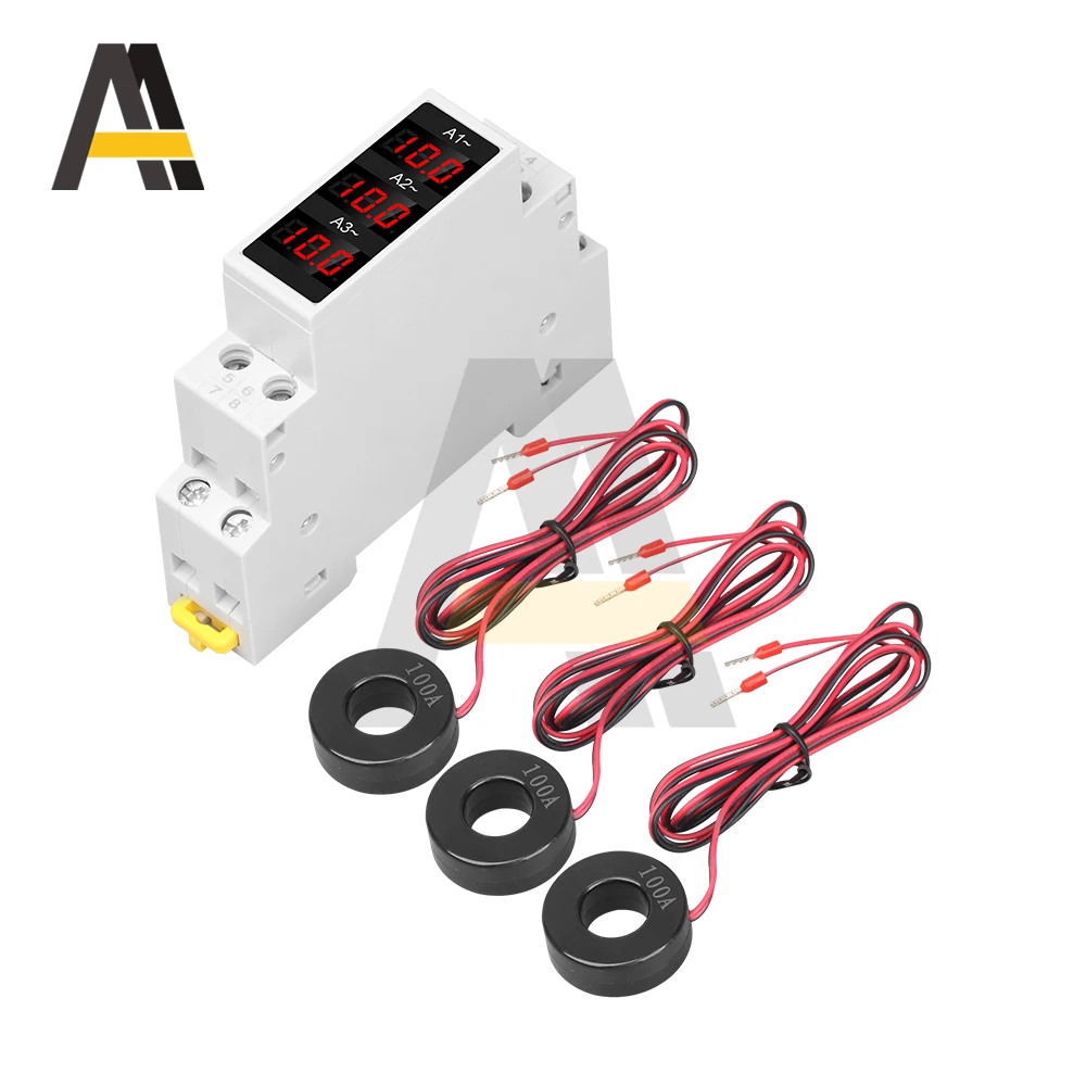 

SDM010A Din Rail LED Digital Display Three-Phase Modular Current Meter AC 80-500V 1-100A Indicator Ammeter Gauge with transforme