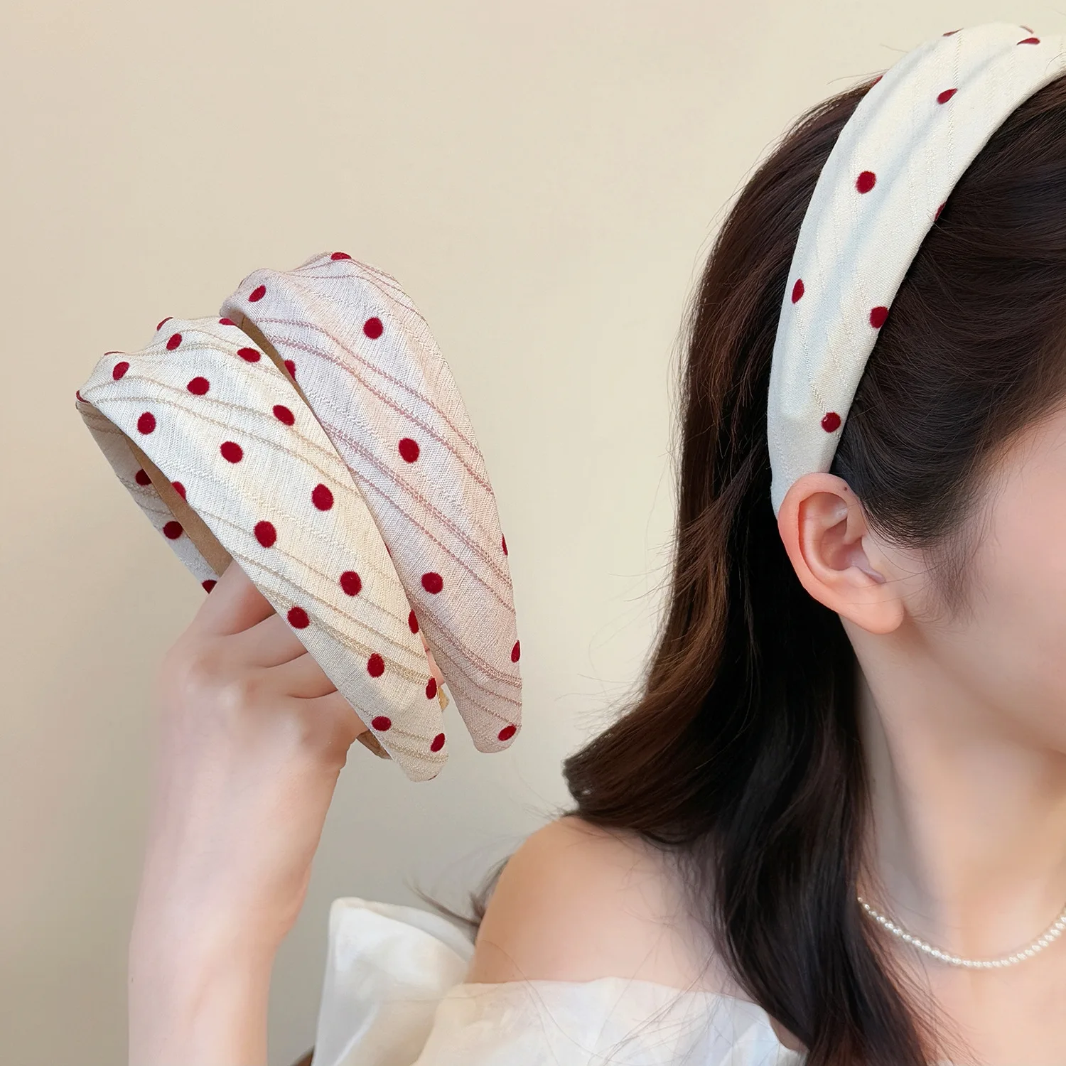 

Fabric Hair Headband Red Polka Dot Hair Hoops Ribbed Wavy Hair Bands Textured Striped Hairband for Women Hair Accessories