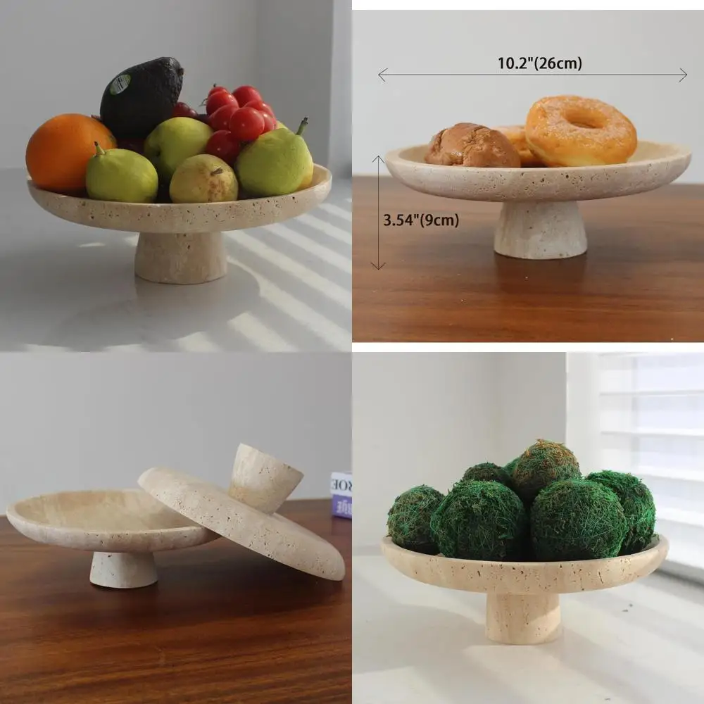

Large Natural Travertine Fruit Bowl, Pedestal Style Kitchen Counter Decor, Elegant Home Decorative Fruit Holder for Dining