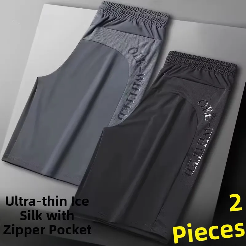 

Summer Ice Silk Five-Quarter Men's orts Casual Lightweight Running Cool Faion Urban Sle Straight Leg ket Pants