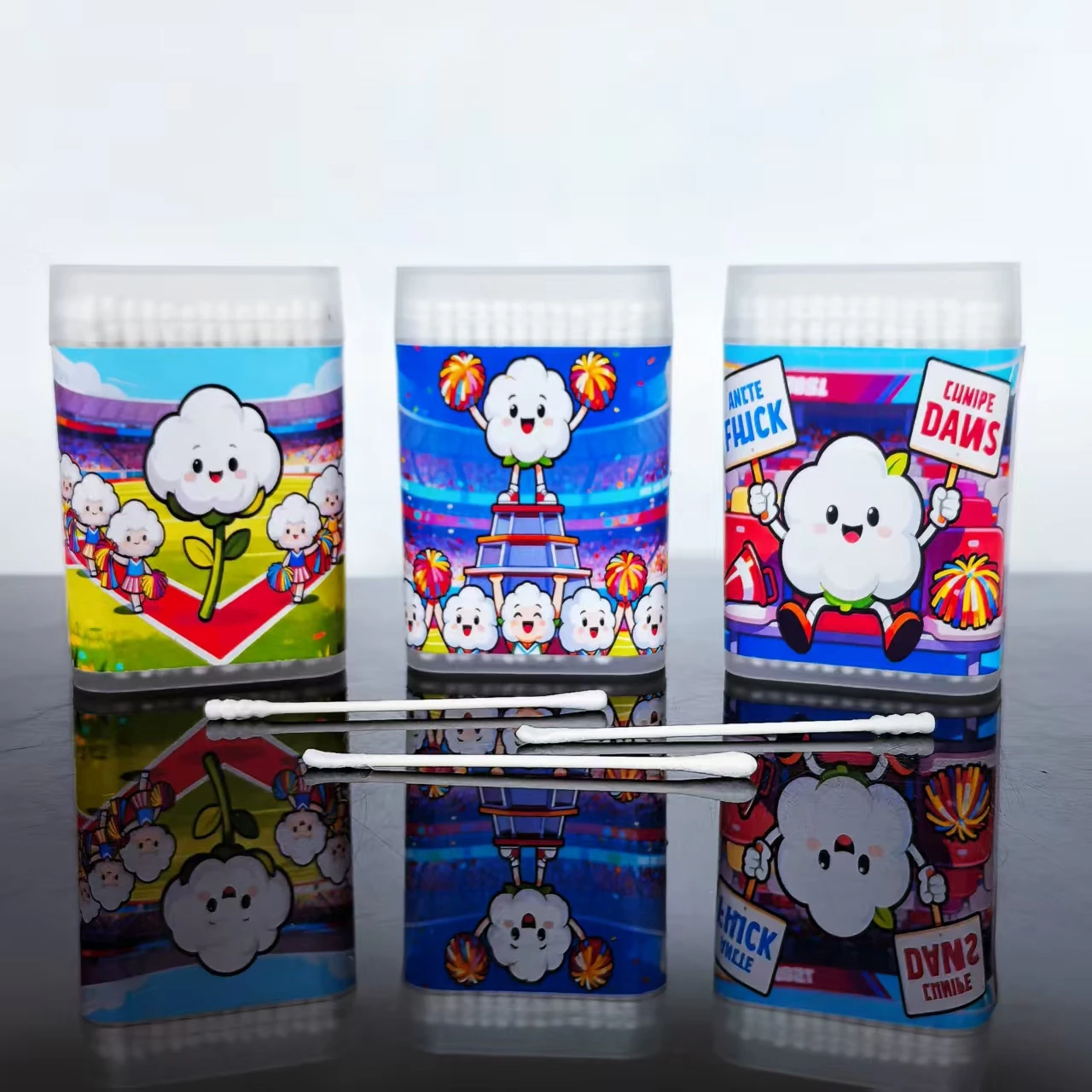 300pcs Cheerleading-Themed Cotton Swabs, Double-Headed Thin-Shaft Cotton Buds, Cheerleading & Competition Gift Cotton Swabs