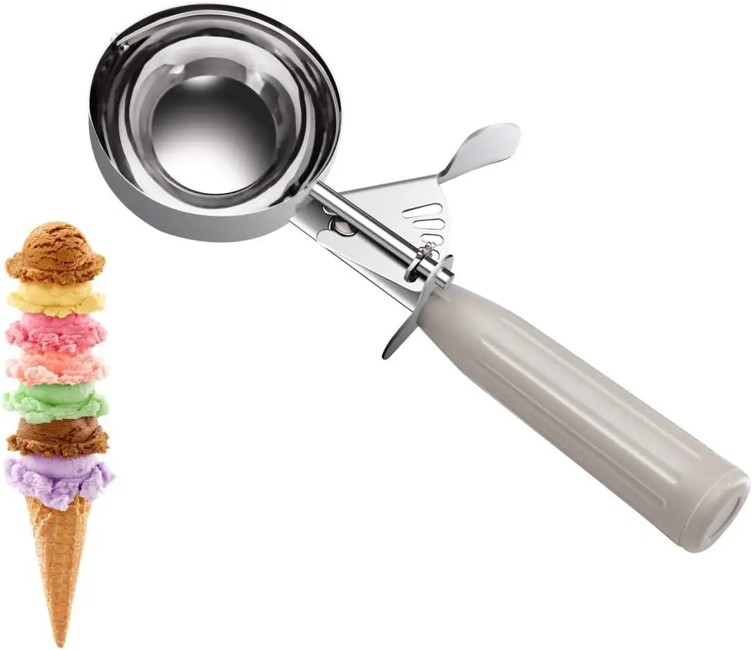 

Commercial Ice Cream Scoop 3.25 oz, 18/8 Stainless Steel, #10 Size, Heavy Duty, Ivory Handle