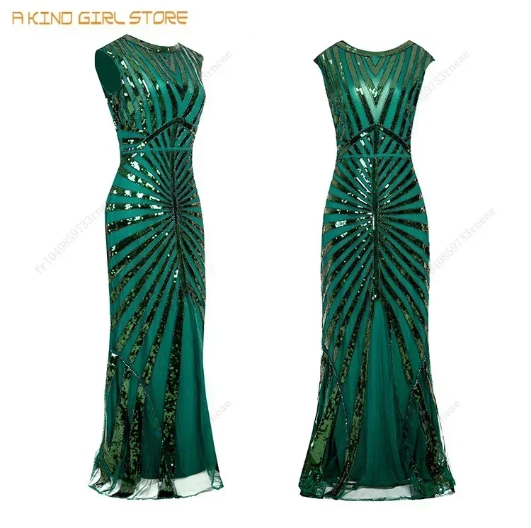 Women 1920s Great Gatsby Dress Long 20s 30S Flapper Dress Vintage O Neck Sleeveless Backless Maxi Party Dress For Prom Cocktail