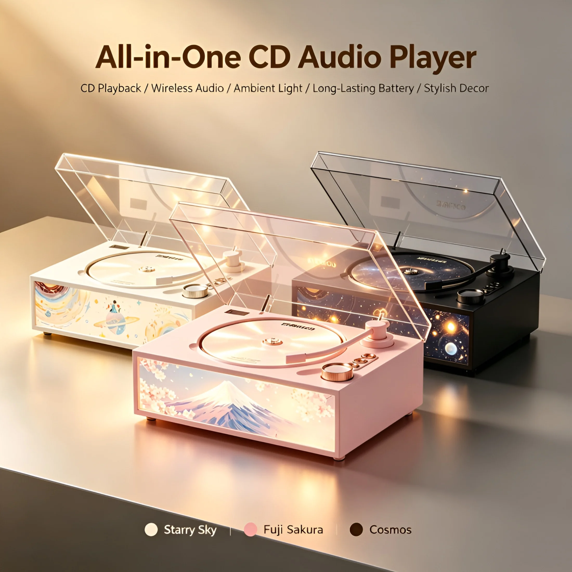 2-in-1 CD Player And Bluetooth-compatible Speaker with Ambient Light for Desktop Stepless Dimming Home Decor Creative Gift