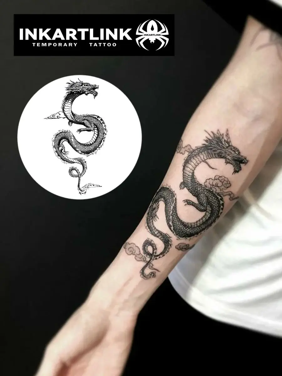 INKARTLINK Dark Dragon Tattoo Sticker Evil Dragon Totem Tijdelijke Tattoo Waterdicht en niet vervagend 1-2 weken Europese en Amerikaanse - afbeelding 2