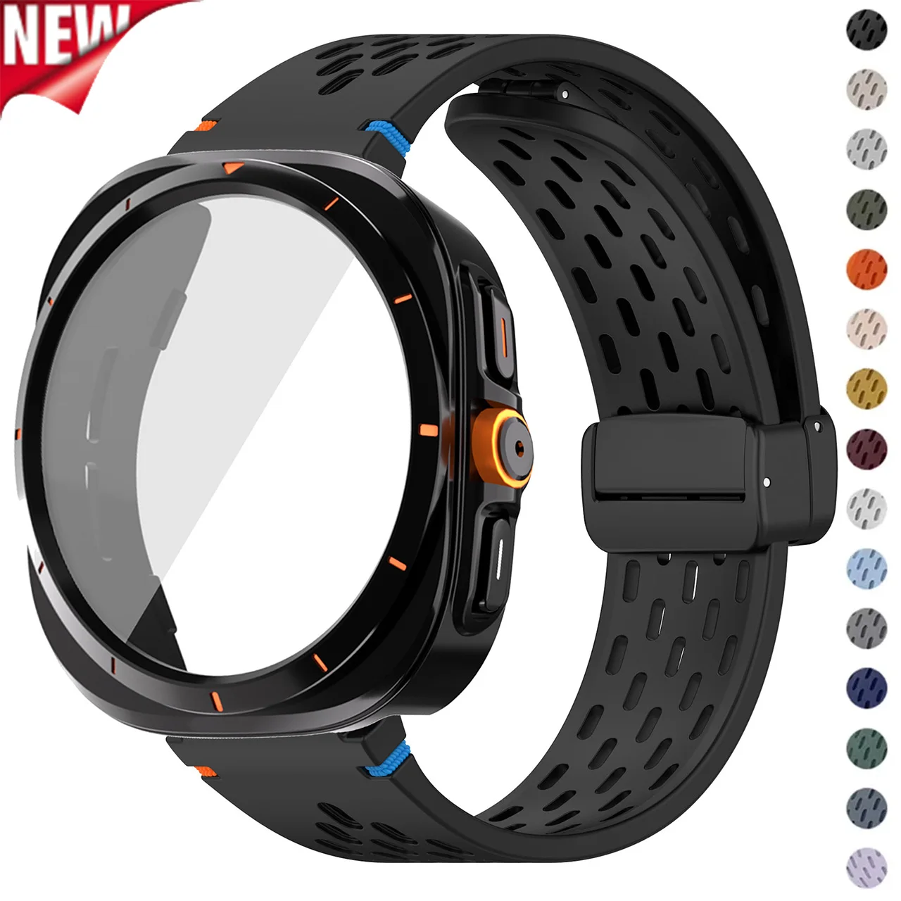 Case+Strap for Samsung Galaxy Watch 7 6 40mm 44mm Silicone Magnetic buckle Band Change To Ultra  Tempered Glass Screen Protector