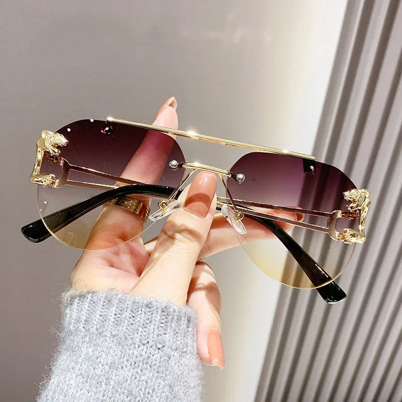 Bezramkowe designerskie okulary przeciwsłoneczne damskie modne luksusowe modne okulary przeciwsłoneczne męskie okulary w stylu vintage Lentes De Sol Mujer Lunette Soleil Femme — zdjęcie 3