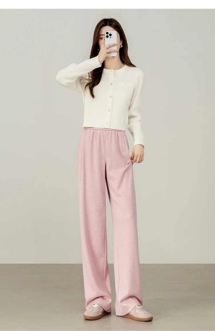SENTUBILA Damen-Langhose, Strick, dick, gerade geschnitten, lässig, elastisch, hohe Taille, Jogginghose, Damenbekleidung 153K80276 – Detail 25