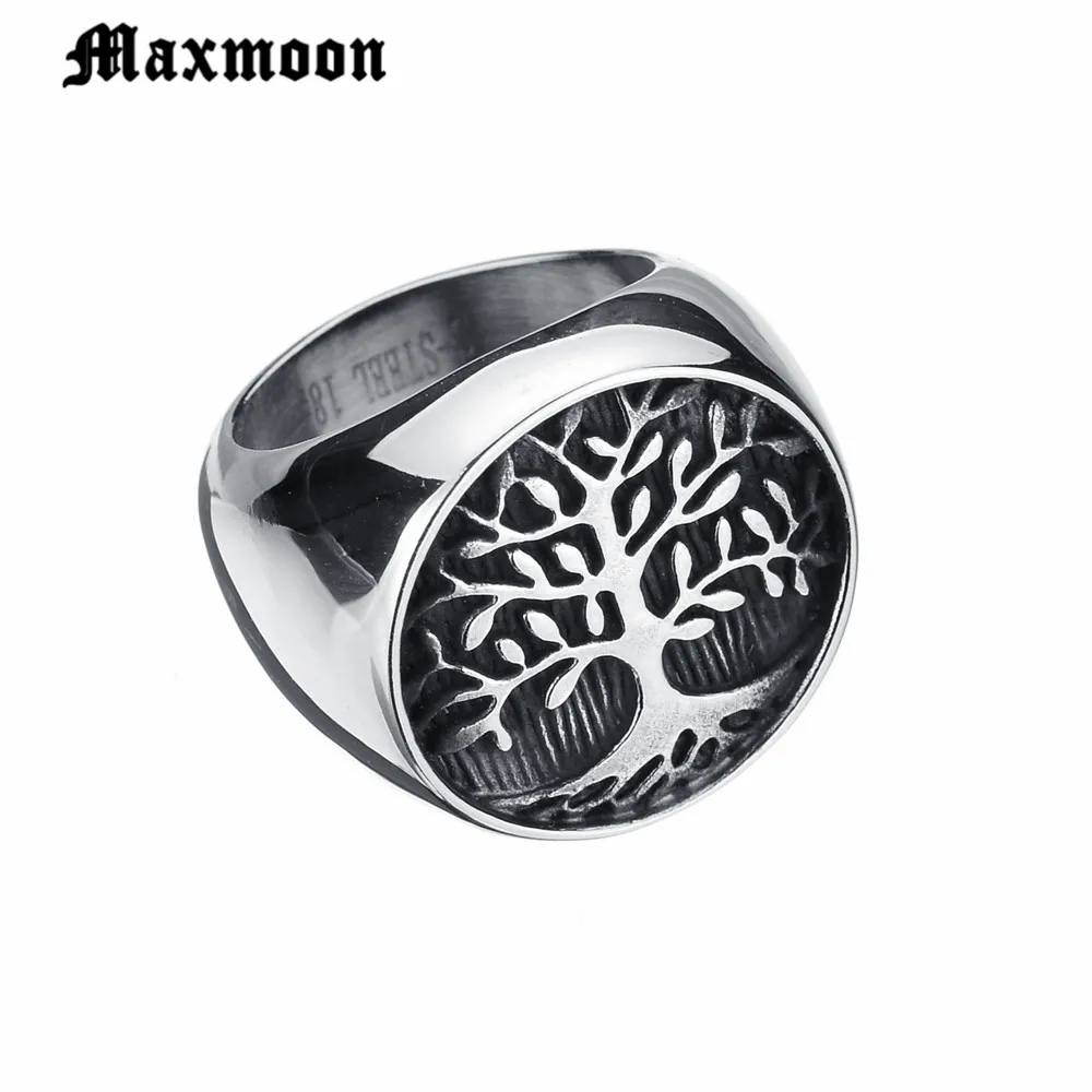 Maxmoon Stainless Steel Titanium Ring New Wisdom Tree Of Life Rings For Men Jewelry Size 7-13