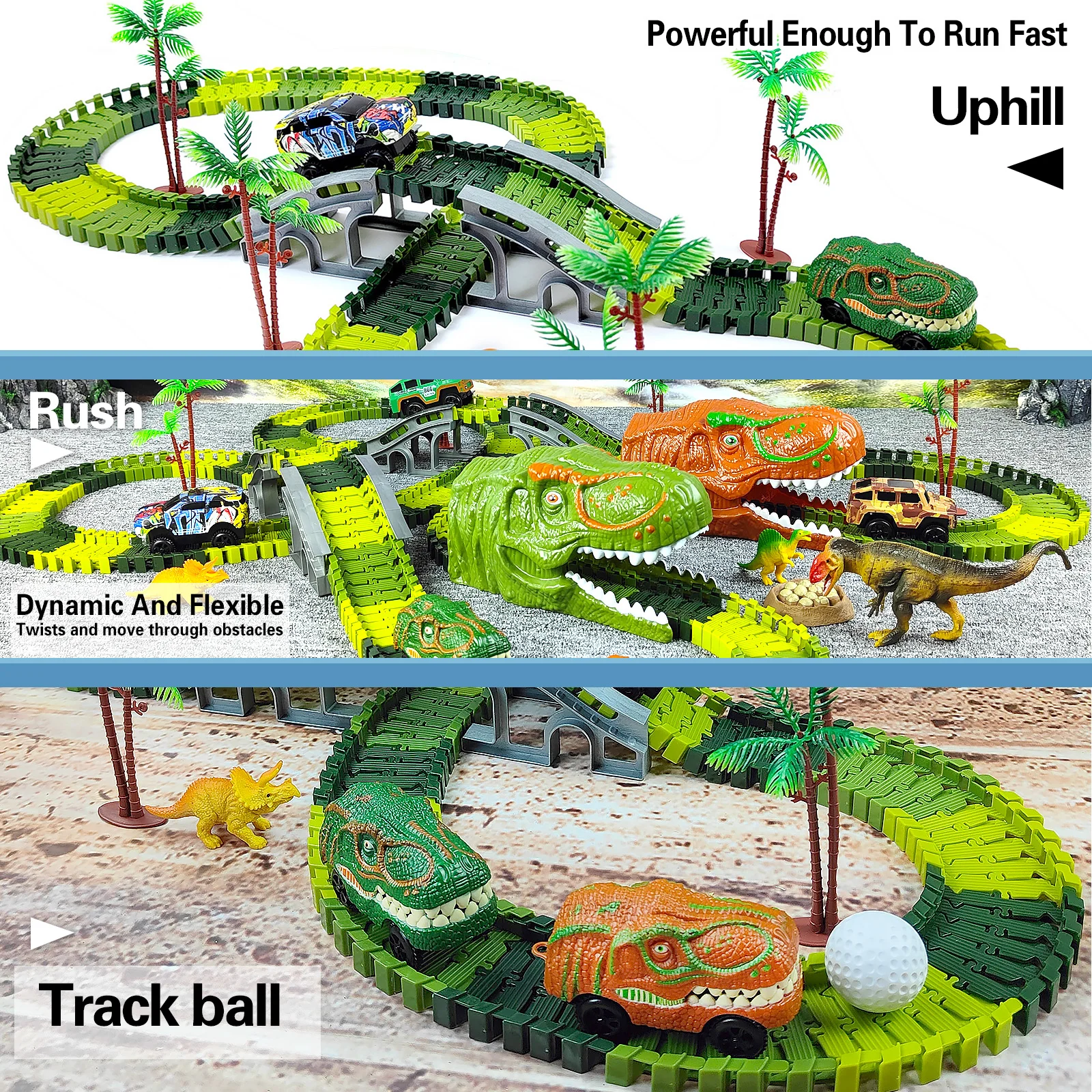 Railway Racing Track Play Set Educational DIY Bend Flexible Race Track Electronic Flash LED Light Car Dino Toys For Children