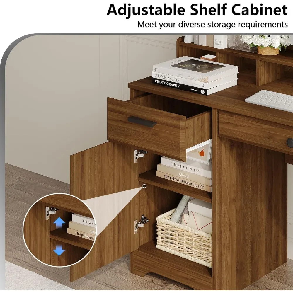 مكتب تنفيذي مقاس 58 بوصة مع أدراج ملفات، مكتب كمبيوتر مع مساحة تخزين، مكتب منزلي مع خزانة تخزين لغرفة النوم،