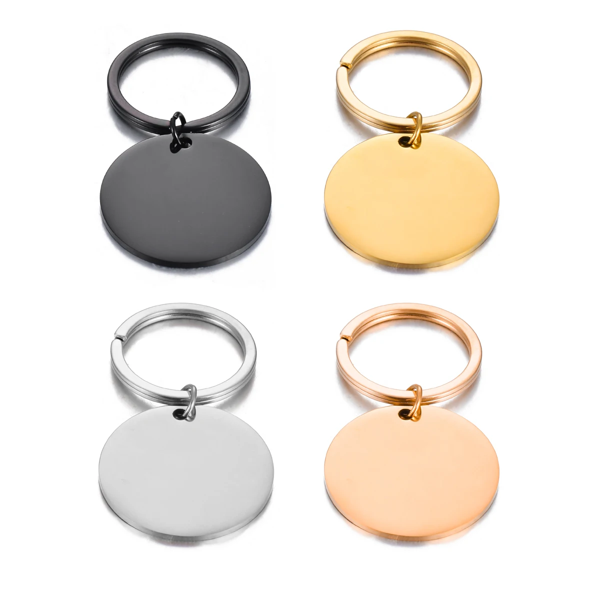 Metal Key Ring Round Pendant Blank Tag Polished Stainless Steel for Pet Collar DIY Jewelry Making Keychain Waterproof