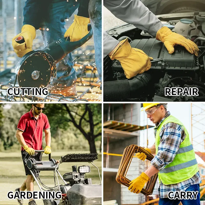 Leather Work Gloves Men Mechanical Gardening Farm Safety Heavy Duty Work Wood Working Driving Riding Yellow Gloves