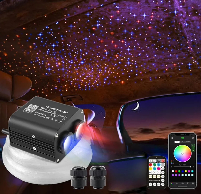 new Double Head Starry Sky Music Control for Car Roof Ceiling kit Smart APP Fiber Optic LED lights Twinkle two color lamp new