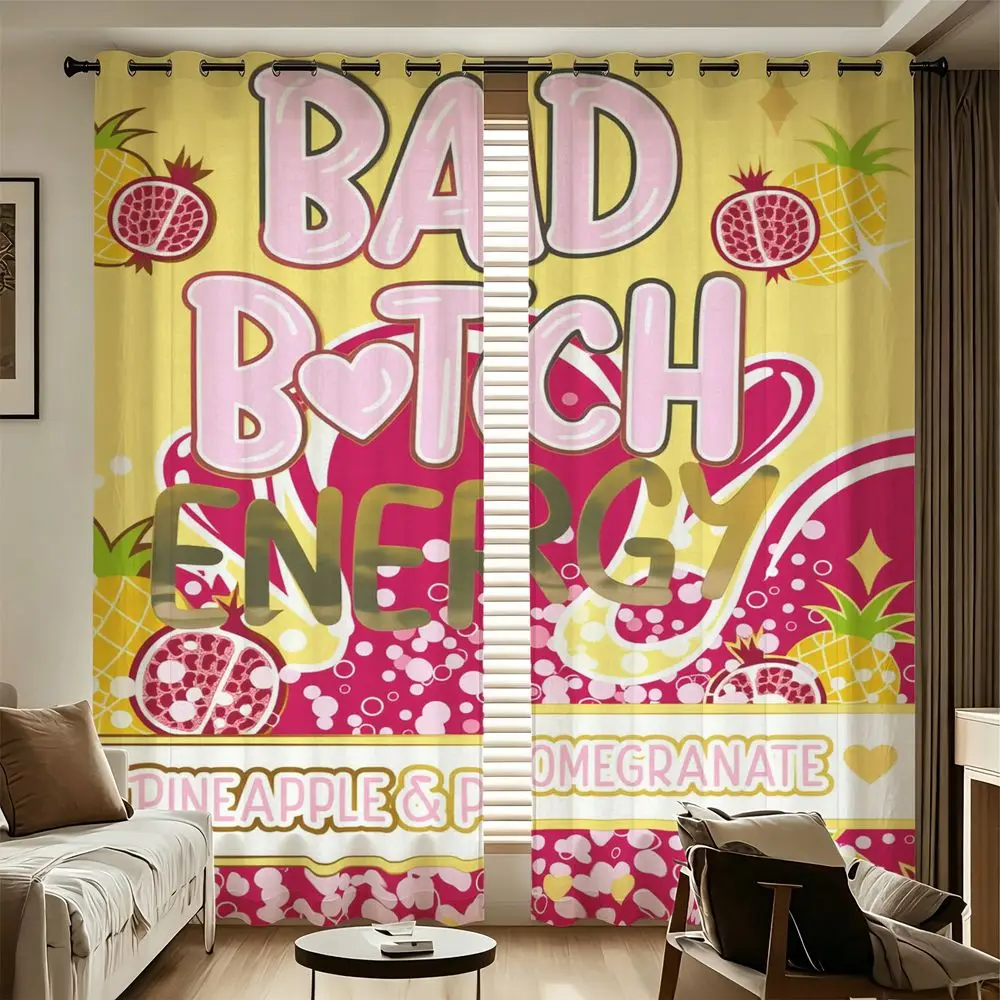 2 Panels Pineapple Pomegranate Printed Curtains Colorful Aesthetic Graphic Drapes For Bedroom Living Room Window Home Decor