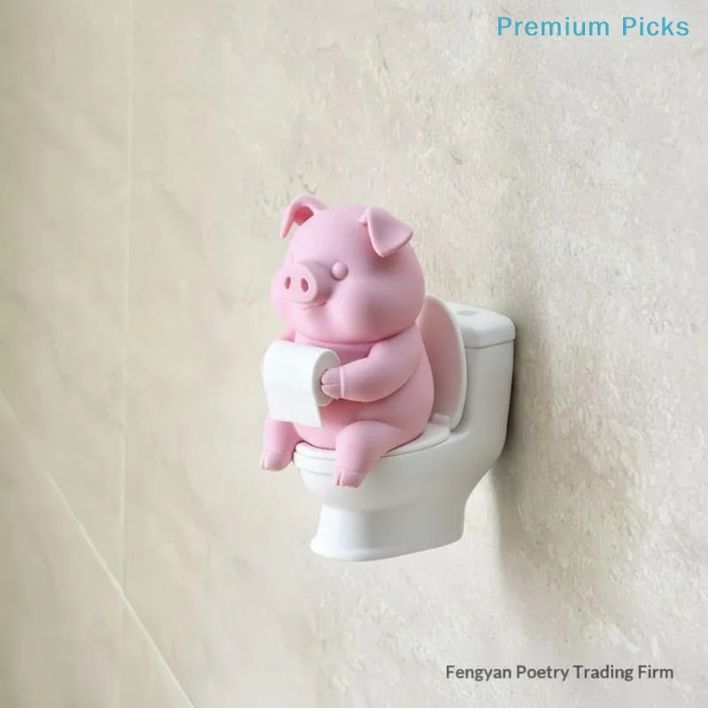 portableWall Mounted Pig On Toilet Statue Tabletop Cute Resin Piggy Figurine Funny Waterproof Bathroom Home Decor Gift