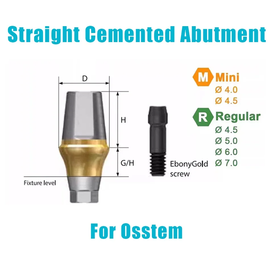 10Pcs Dental Straight Cemented Abutments Compatible With Osstem System Mini Regular Gold TiN Restorative Hardware Tools Supplies