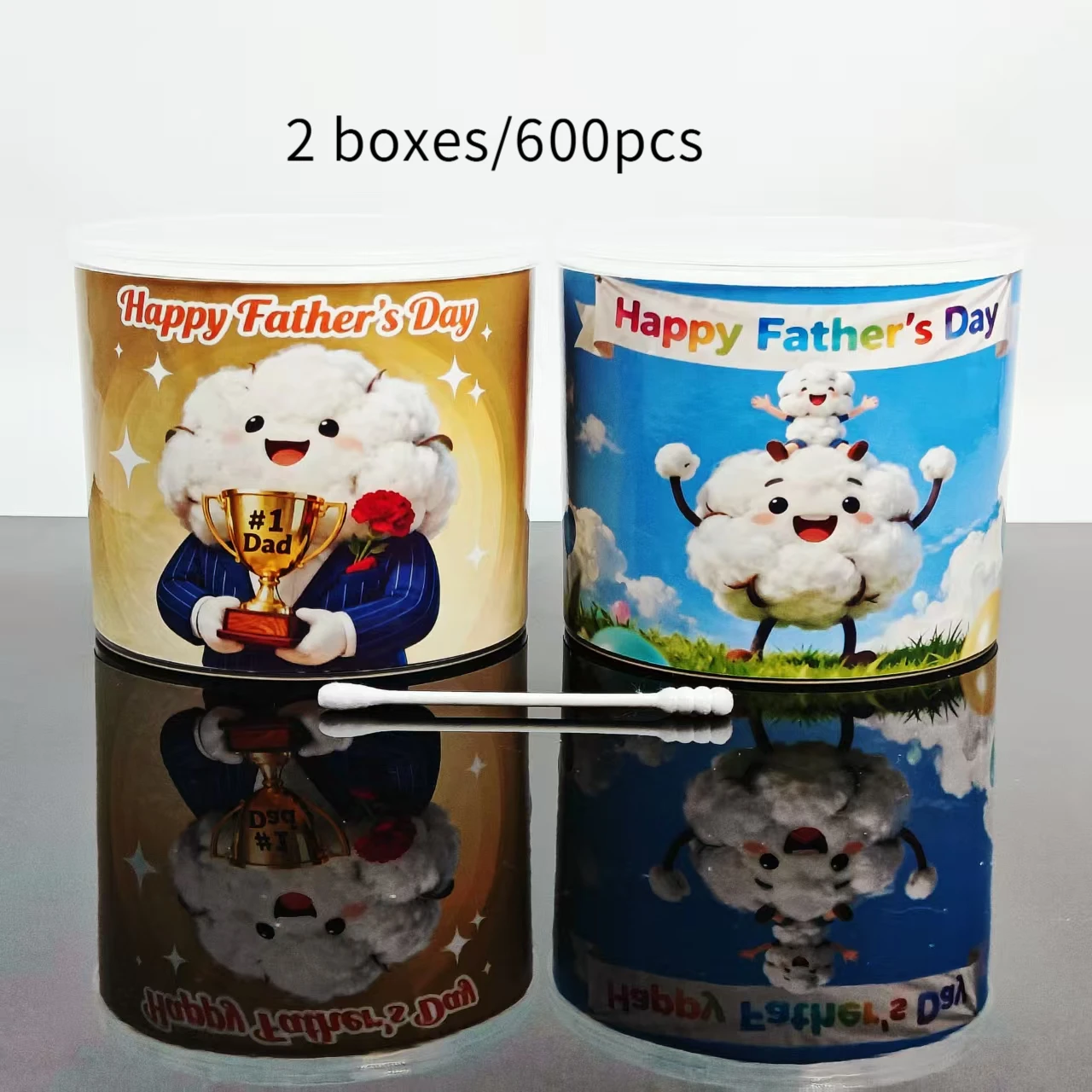 600 шт. двусторонние ватные тампоны в форме Дня отца для взрослых, подарочные ватные тампоны на День отца