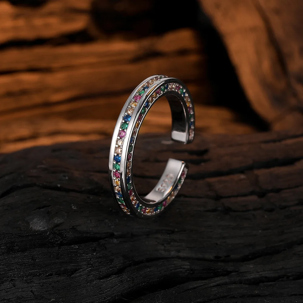 

Модное легкое роскошное универсальное кольцо из стерлингового серебра 925 пробы с радужным цирконом, подарок на день рождения, годовщину