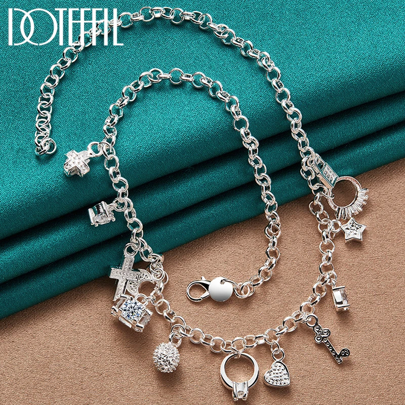 

DOTEFFIL 925 Sterling Silver AAA Zircon Key Lock Stars Necklace For Woman Fashion Wedding Engagement Party Charm Jewelry