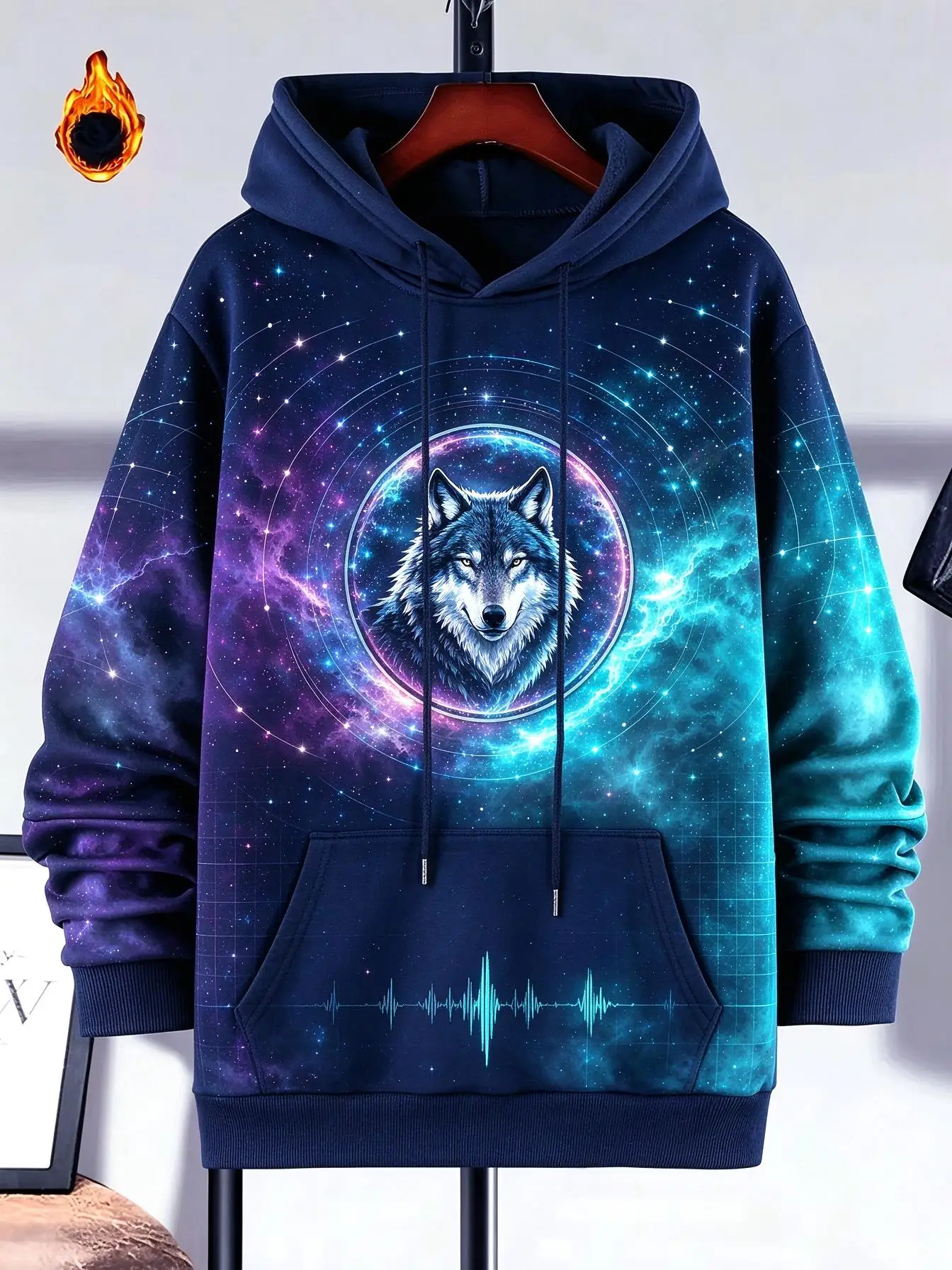 2026 Men's Hoodie Thin Autumn Winter Galaxy Space Wolf Star Nebula 3D Full Print Hooded Pullover Cosmic Streetwear Men's Clothes