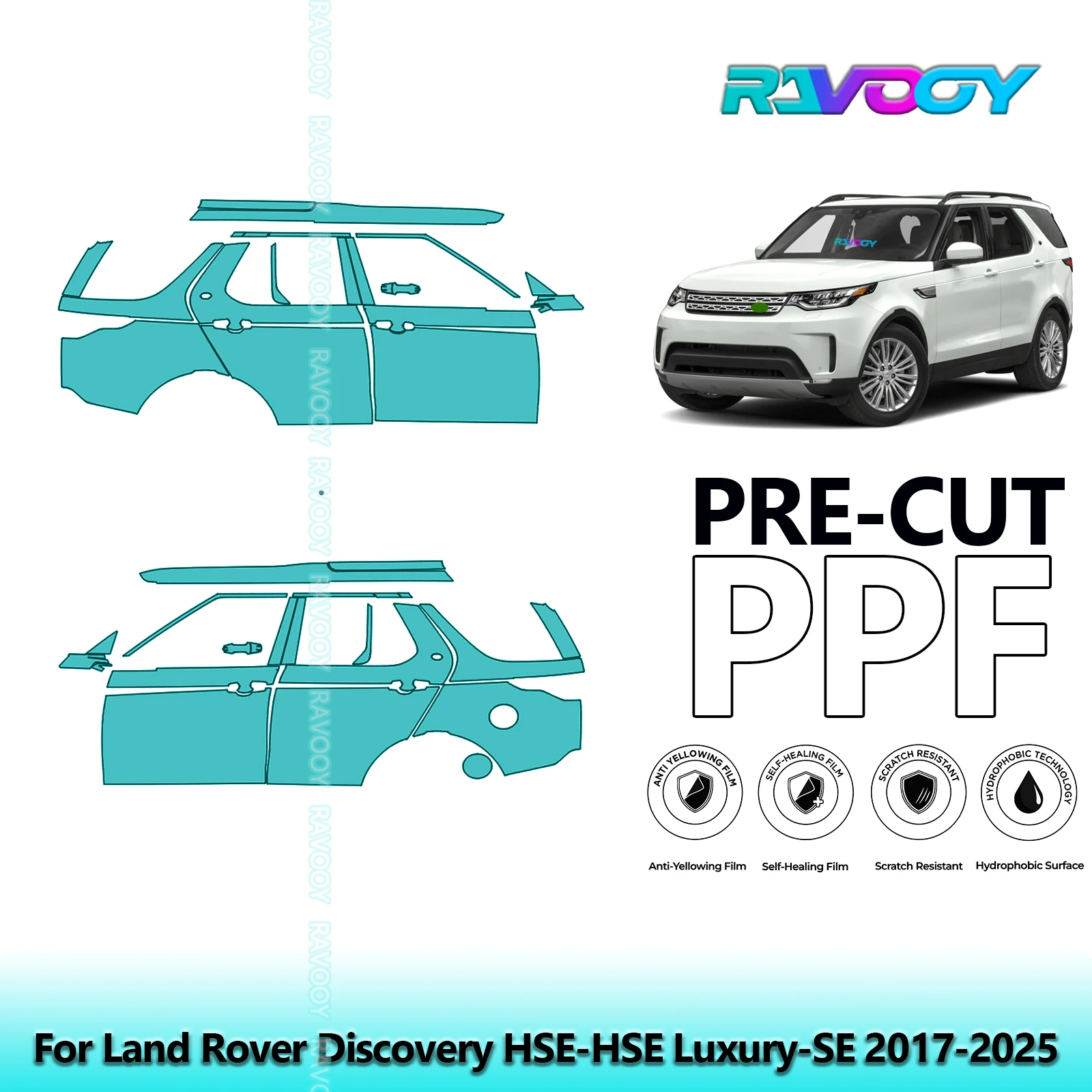 

For Land Rover Discovery HSE-HSE Luxury-SE 2017-2025 8.5mil Pre-Cut PPF Door & A/B Pillar Kit TPU Paint Protection Film Set