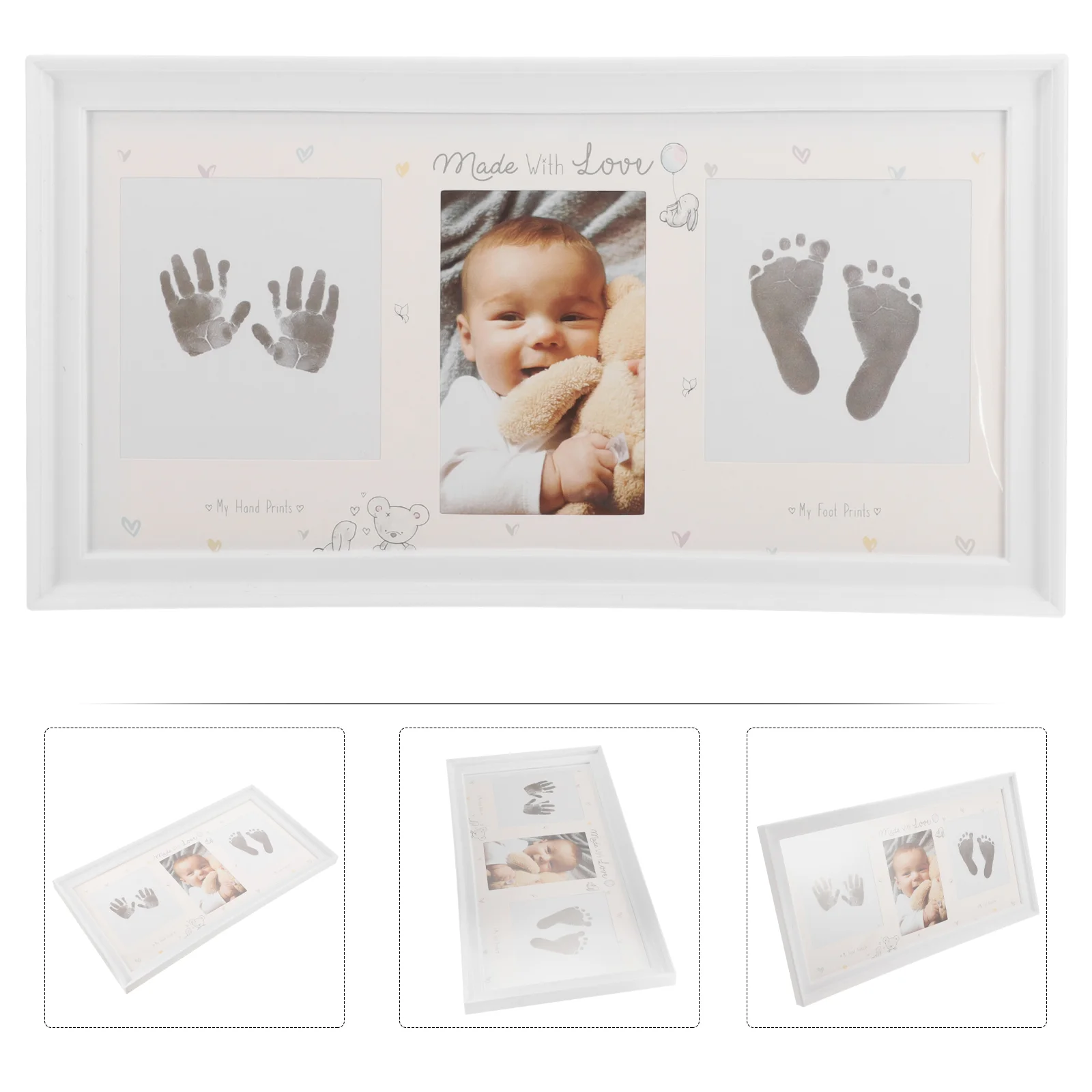 Hand Foot Print Photo Frame Baby Footprint Ink Pad Keepsake Kit Set up Infant for Footprints Glass Cardboard Newborn Picture