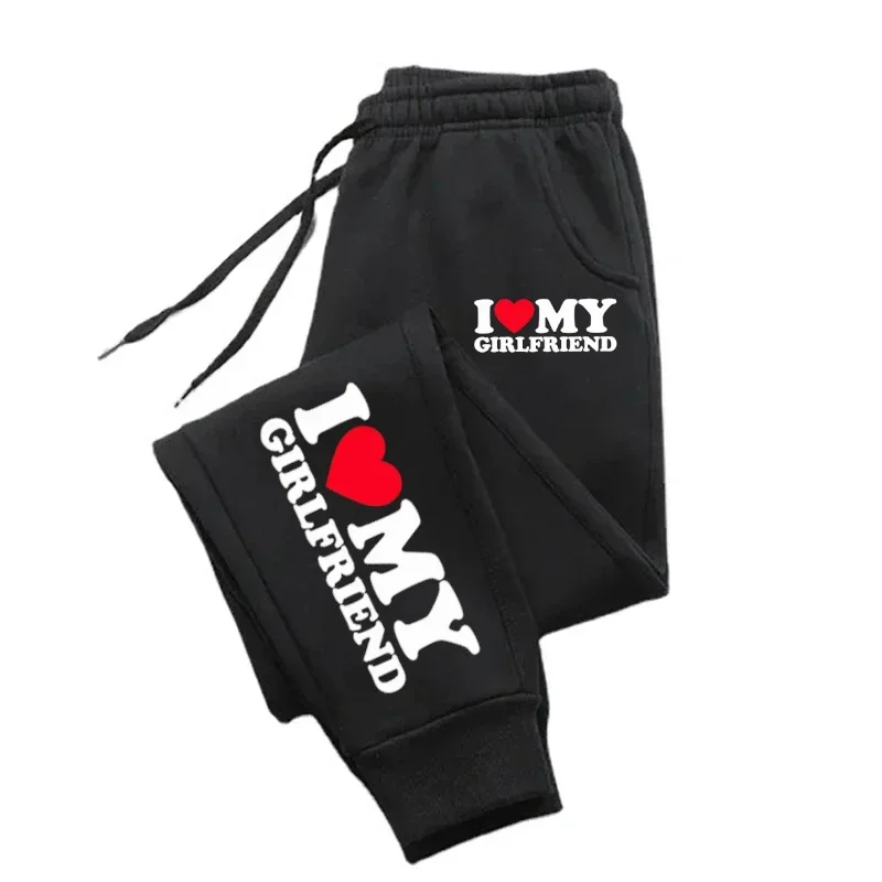 I Love My Girlfriend Printed Mens Womens Sweatpant Fitting Sport Leggings Pant Warm Outdoor Trousers Pocket Casual Jogger Couple