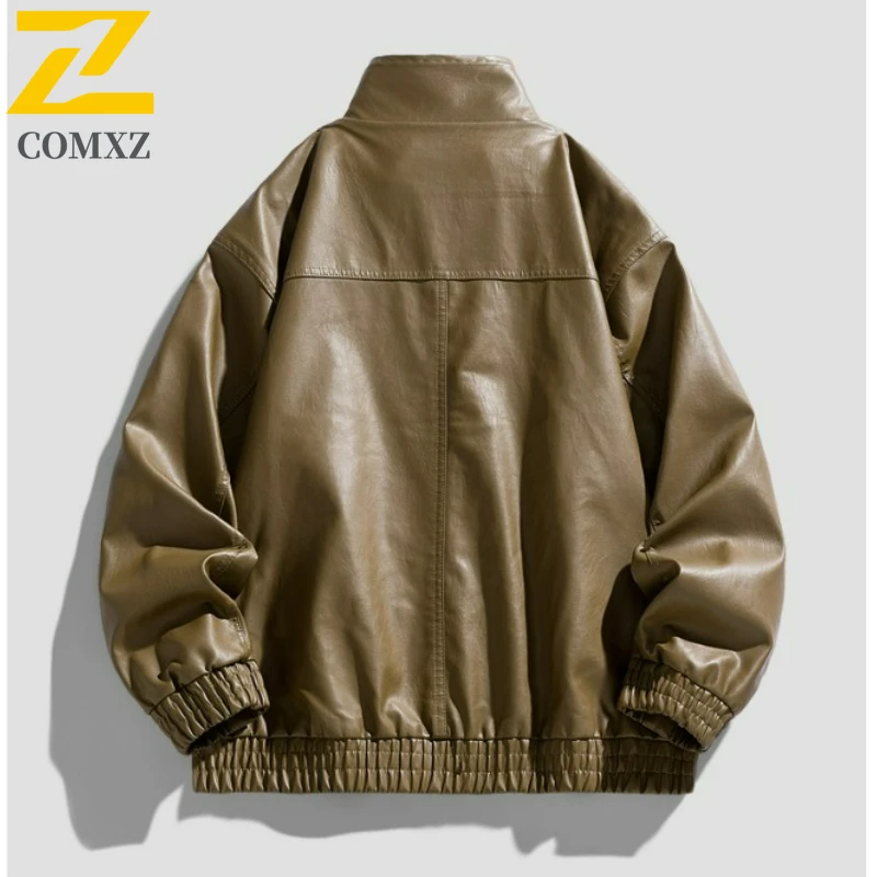 COMXZ Premium Men Leather Jacket Fashion Classic Outdoor Travel Leather Coat Casual Daily Style Windproof Autumn Clothing