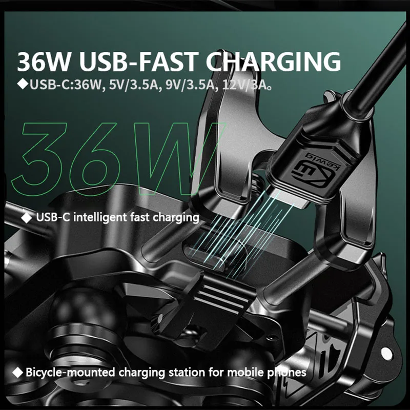 Apex Rush Motorcycle Phone Holder Anti-Theft Shockproof 15W Wireless Charger and 36W USB C Fast Charging Motorcycle Bike Scooter