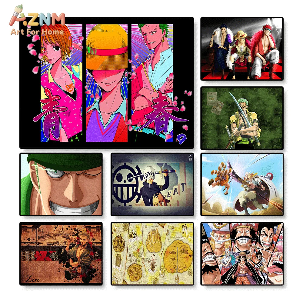 AZNM - Lienzo Decorativo de Anime One Piece, Nami, Luffy, Zoro, Trafalgar Law, Impresión HD, Sin Marco, para Decoración del Hogar, Dormitorio, Sala de Estar