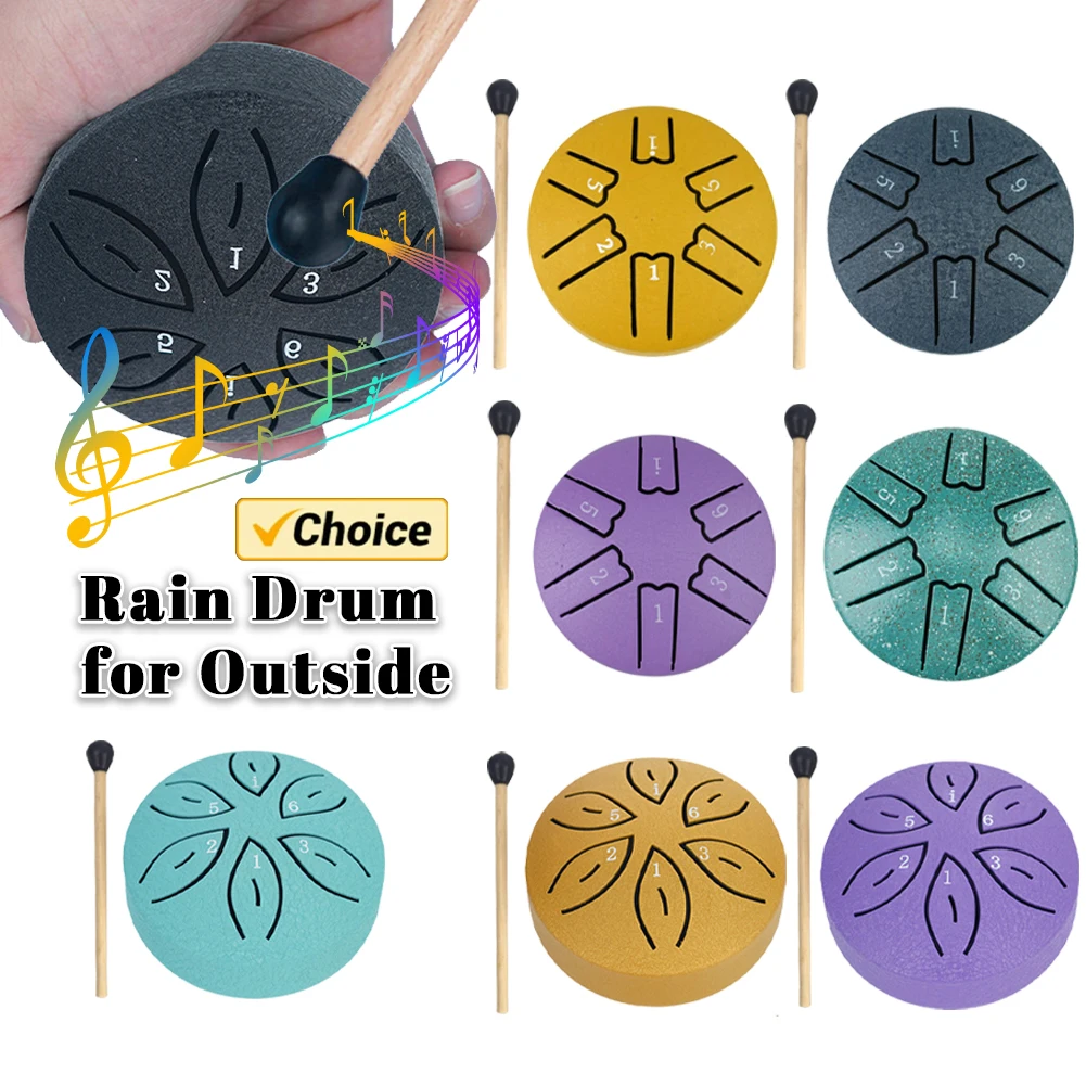 3 Inches 6 Notes Rain Drum Instrument Hand Pan Drum Percussion Musical Instruments for Yoga Meditation Unique Gift 