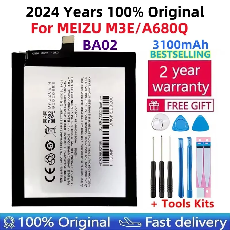 2024 Years 100% Original NEW Original BA02 Battery For MEIZU M3E/A680 Series Mobile Phone Batteries Bateria+ Gift Tools