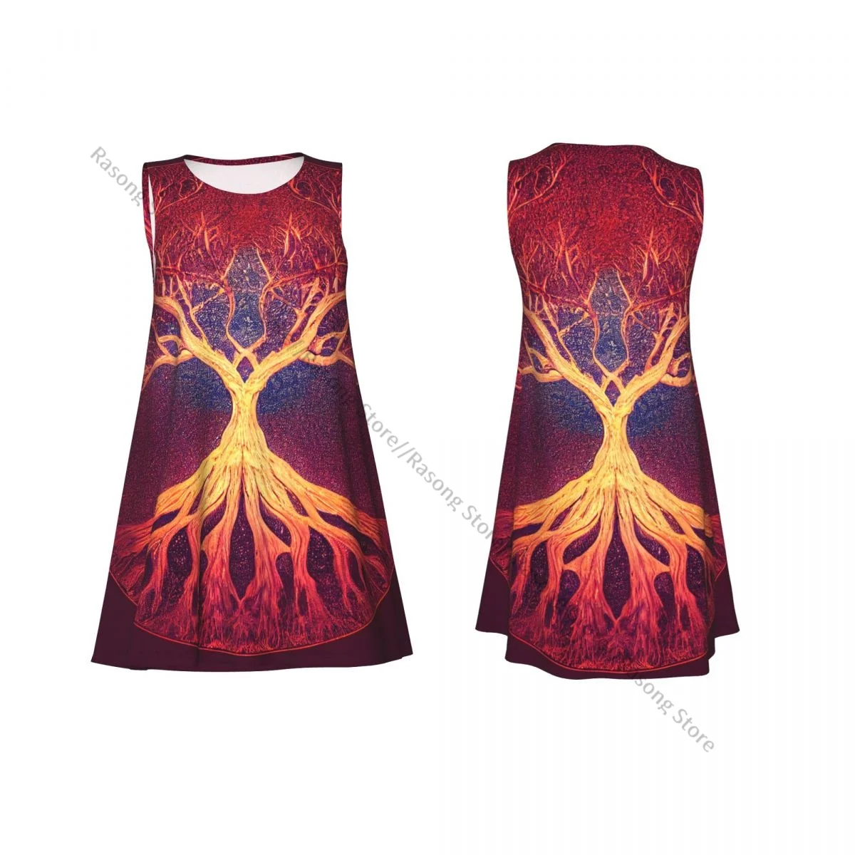 Women's Dress Summer Casual T Shirt Dresses Beach Cover up Tree Of Life Yggdrasil Tank Dress