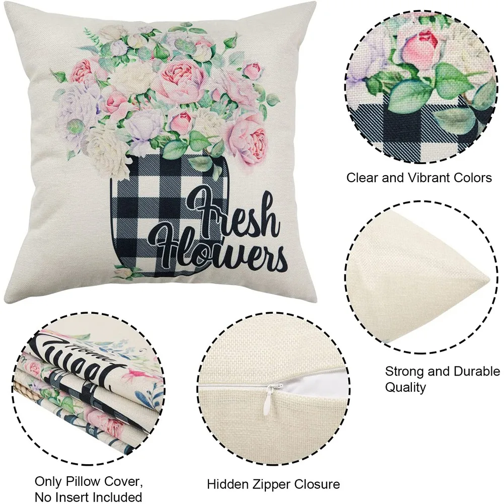 EAS-весенние наволочки 18X18, набор из 4 уличных деревенских подушек, весенние украшения, наволочки для домашнего декора