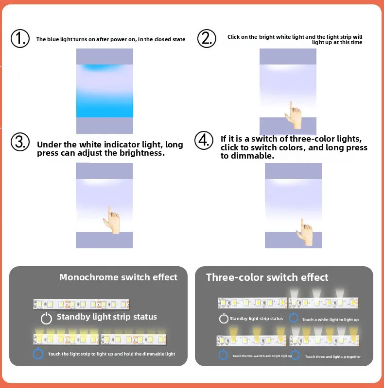12V LED Smart-Spiegel Touch-Schalter-Set, geeignet für Badezimmerspiegel, Schminkspiegel, Lichthelligkeit einstellbar – Detail 4