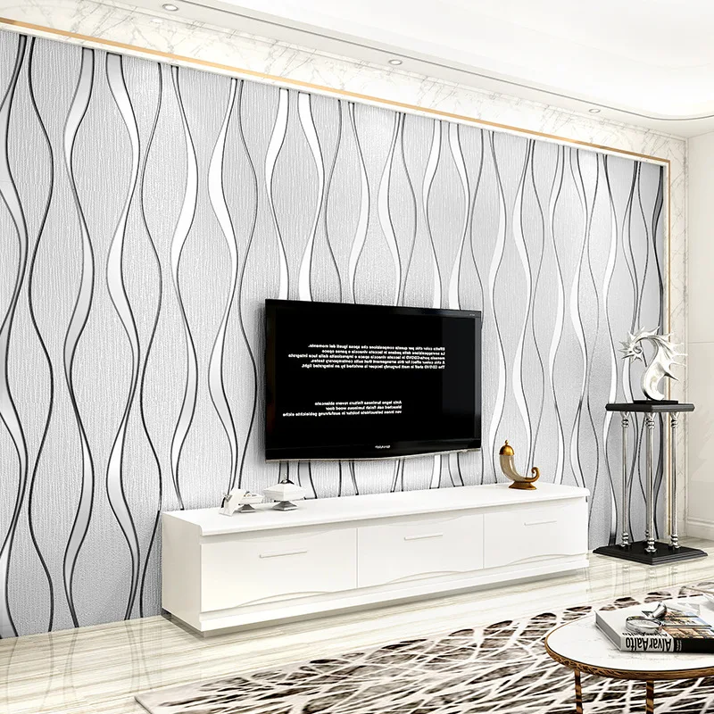 Suede Velvet Wallpaper Curved Wave Vertical Stripes Minimalist 3D Stereo Non Woven Fabric for Bedroom Living Room TV Background