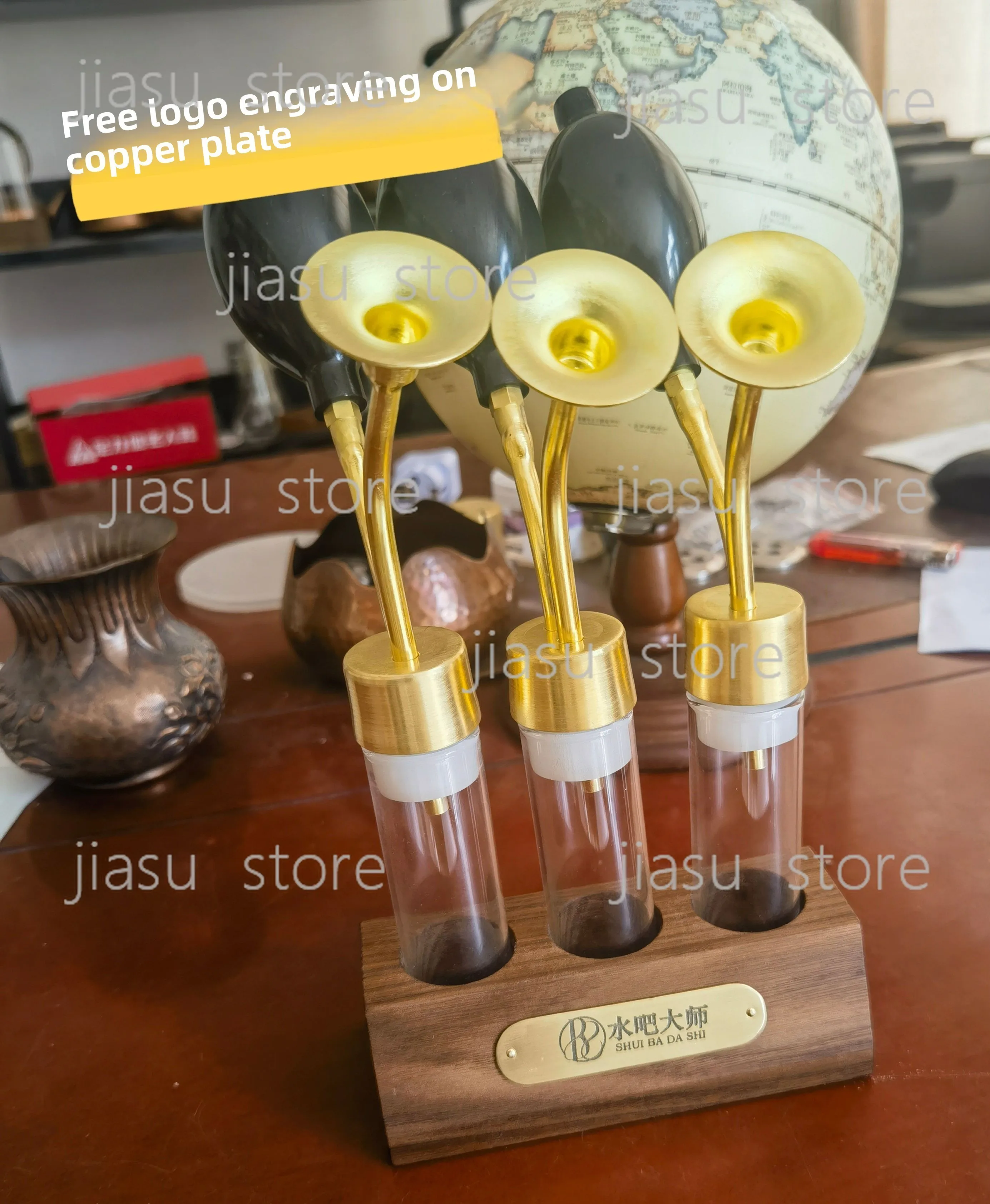 Luxury Glass Aroma Bottle Brass Aroma Diffuser Essential Oil Perfume Tester for Coffee Bean & Home SPA Decoration